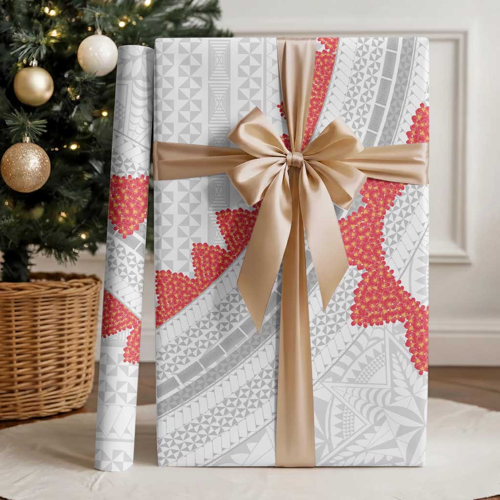 Tonga White Sunday Wrapping Paper Heilala Flowers Tongan Ngatu Pattern - Polynesian Pride