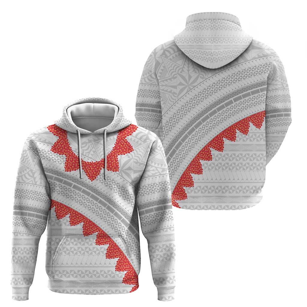 Tonga White Sunday Zip Hoodie Heilala Flowers Tongan Ngatu Pattern