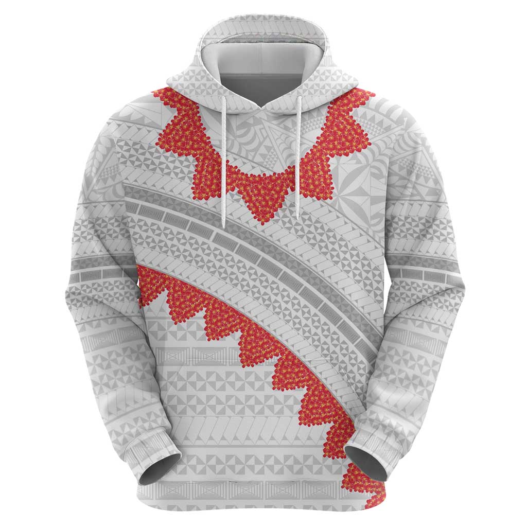 Tonga White Sunday Zip Hoodie Heilala Flowers Tongan Ngatu Pattern