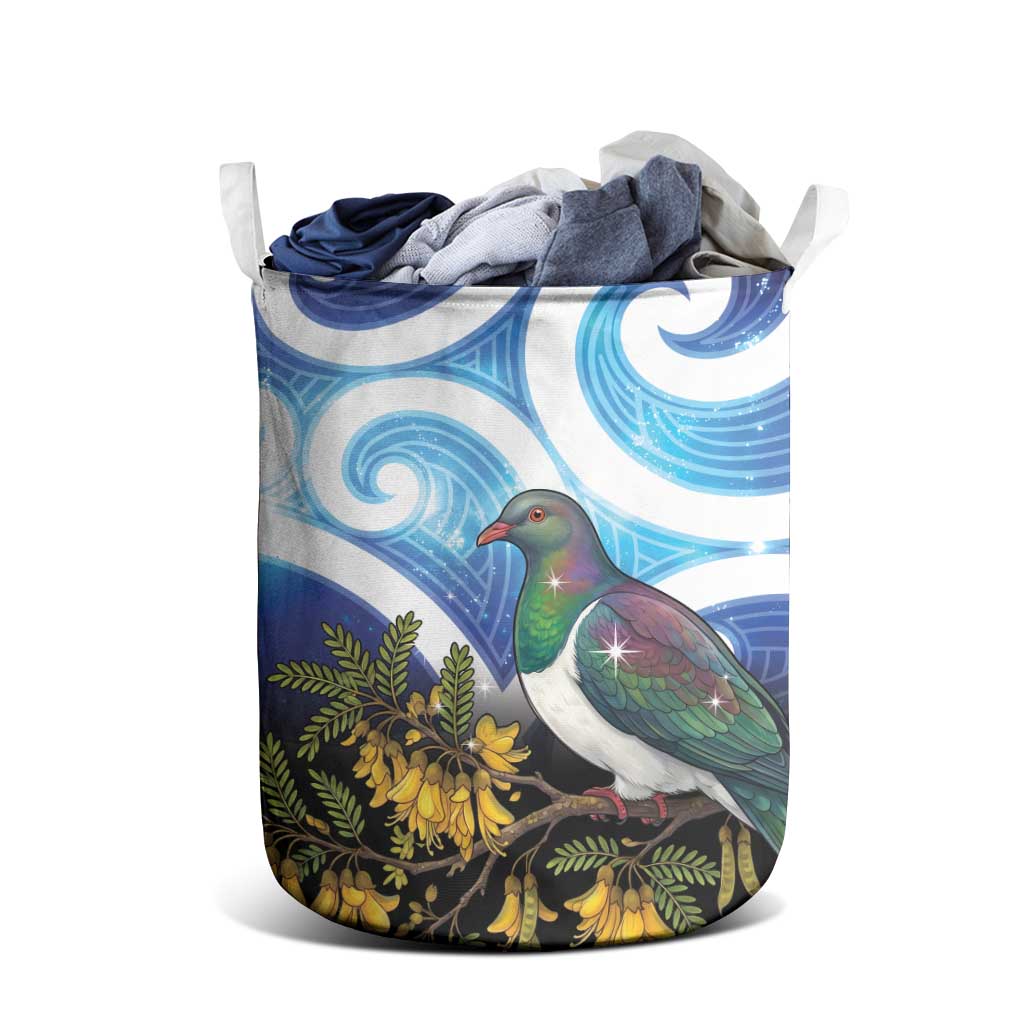 Kekeru New Zealand Matariki Laundry Basket Kukupa Kowhai Maori New Year Blue Version