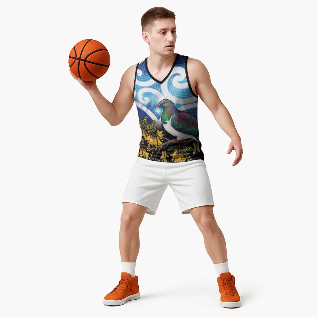 Kekeru New Zealand Matariki Basketball Jersey Kukupa Kowhai Maori New Year Blue Version LT14 - Polynesian Pride