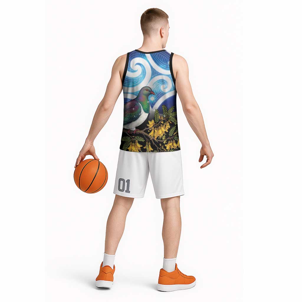Kekeru New Zealand Matariki Basketball Jersey Kukupa Kowhai Maori New Year Blue Version LT14 - Polynesian Pride