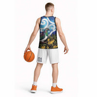 Kekeru New Zealand Matariki Basketball Jersey Kukupa Kowhai Maori New Year Blue Version LT14 - Polynesian Pride
