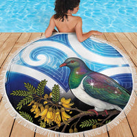 Kekeru New Zealand Matariki Beach Blanket Kukupa Kowhai Maori New Year Blue Version