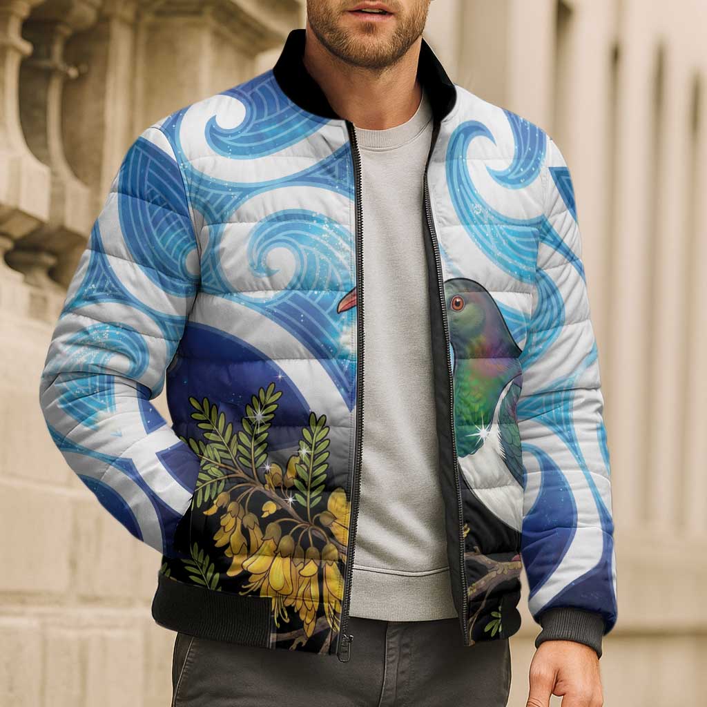 Kekeru New Zealand Matariki Bomber Puffer Jacket Kukupa Kowhai Maori New Year Blue Version