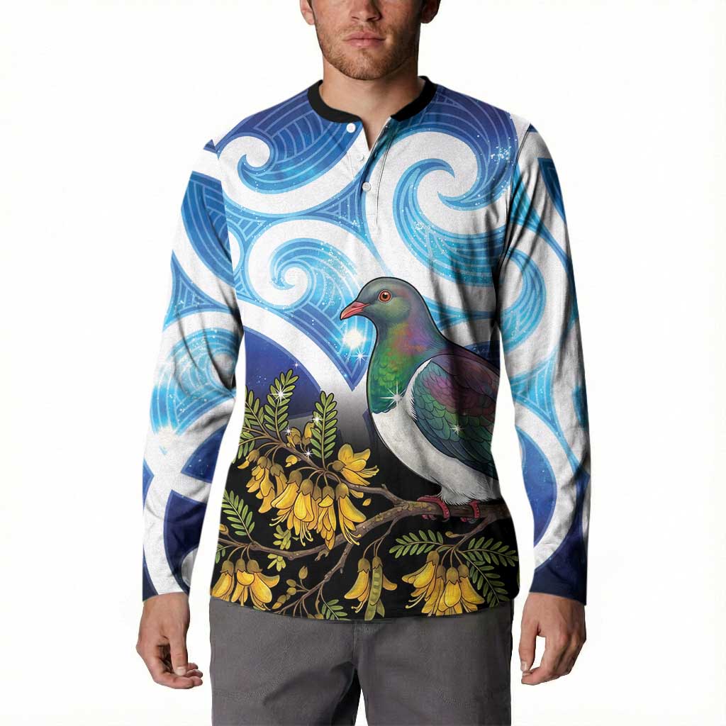 Kekeru New Zealand Matariki Button Sweatshirt Kukupa Kowhai Maori New Year Blue Version
