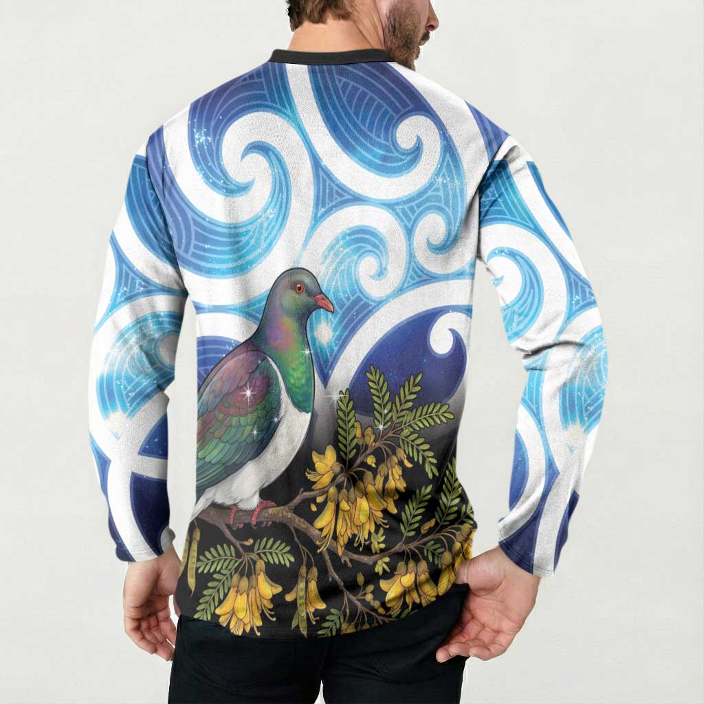 Kekeru New Zealand Matariki Button Sweatshirt Kukupa Kowhai Maori New Year Blue Version