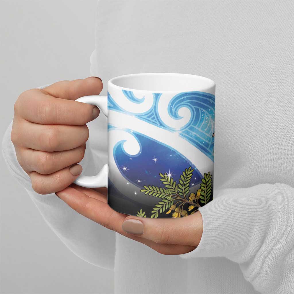 Kekeru New Zealand Matariki Ceramic Mug Kukupa Kowhai Maori New Year Blue Version