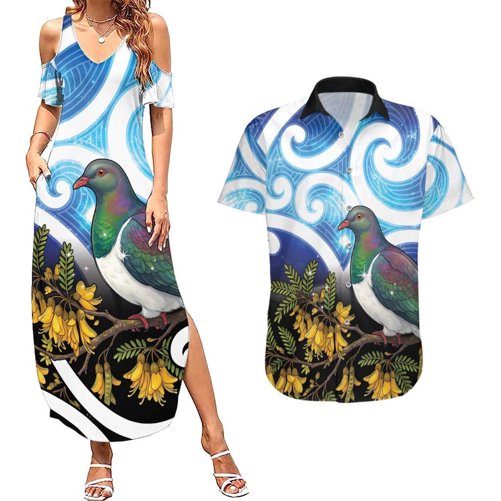Kekeru New Zealand Matariki Couples Matching Summer Maxi Dress and Hawaiian Shirt Kukupa Kowhai Maori New Year Blue Version LT14 Blue - Polynesian Pride