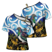 Kekeru New Zealand Matariki Cross Shoulder Shirt Kukupa Kowhai Maori New Year Blue Version