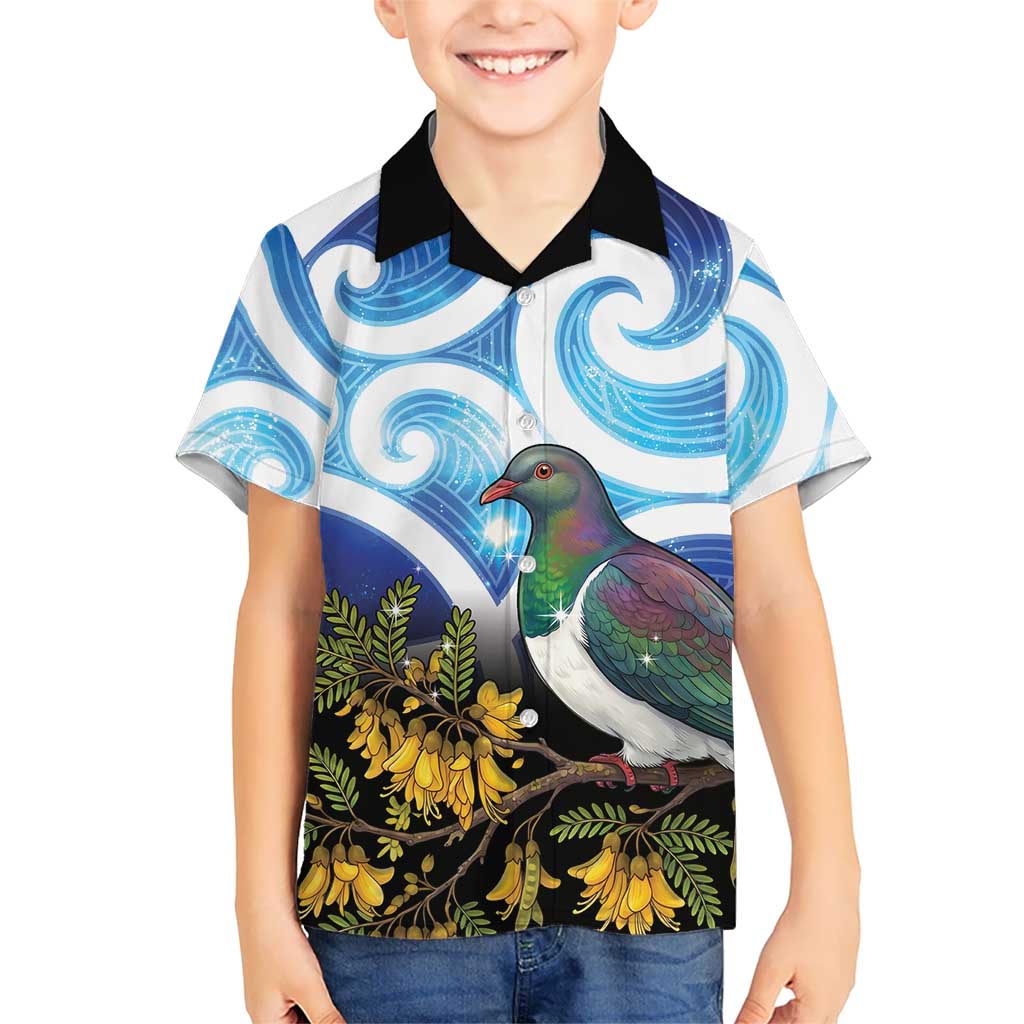 Kekeru New Zealand Matariki Family Matching Mermaid Dress and Hawaiian Shirt Kukupa Kowhai Maori New Year Blue Version LT14 Son's Shirt Blue - Polynesian Pride