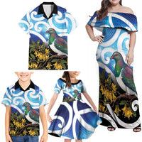 Kekeru New Zealand Matariki Family Matching Off Shoulder Maxi Dress and Hawaiian Shirt Kukupa Kowhai Maori New Year Blue Version LT14 - Polynesian Pride