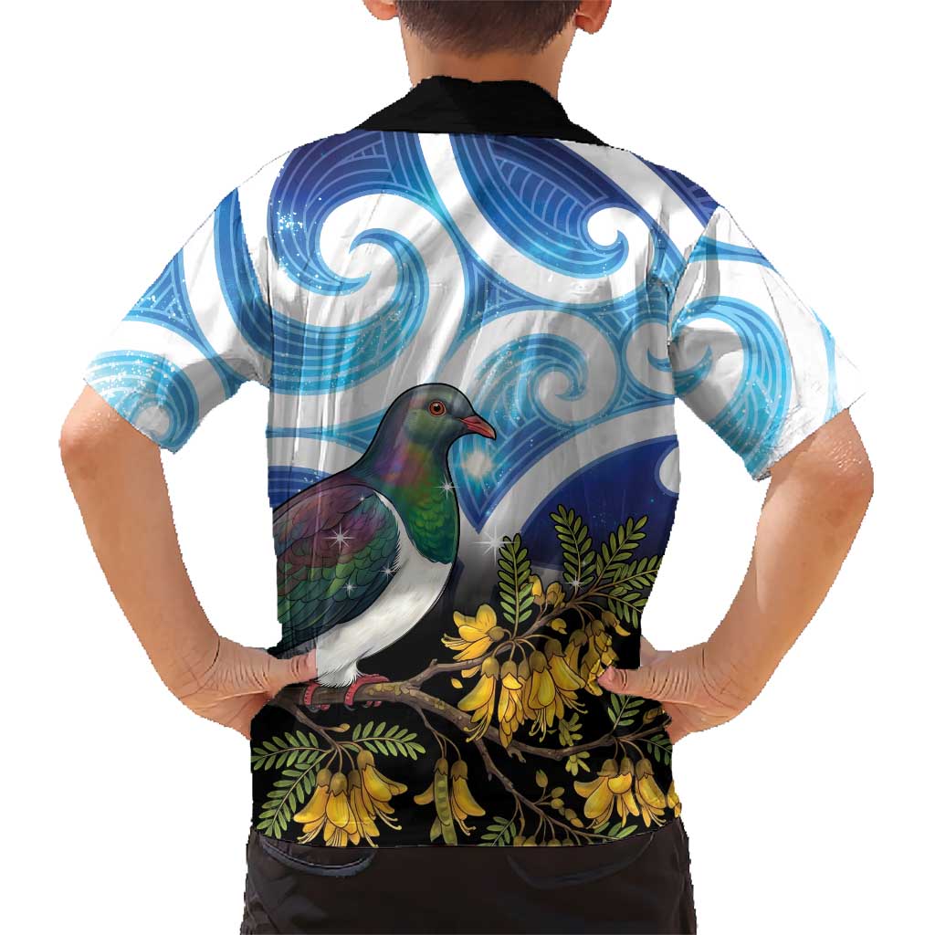 Kekeru New Zealand Matariki Family Matching Off Shoulder Short Dress and Hawaiian Shirt Kukupa Kowhai Maori New Year Blue Version LT14 - Polynesian Pride