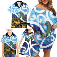 Kekeru New Zealand Matariki Family Matching Off Shoulder Short Dress and Hawaiian Shirt Kukupa Kowhai Maori New Year Blue Version LT14 - Polynesian Pride