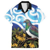 Kekeru New Zealand Matariki Family Matching Off Shoulder Short Dress and Hawaiian Shirt Kukupa Kowhai Maori New Year Blue Version LT14 Dad's Shirt - Short Sleeve Blue - Polynesian Pride