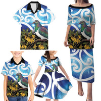 Kekeru New Zealand Matariki Family Matching Puletasi and Hawaiian Shirt Kukupa Kowhai Maori New Year Blue Version LT14 - Polynesian Pride