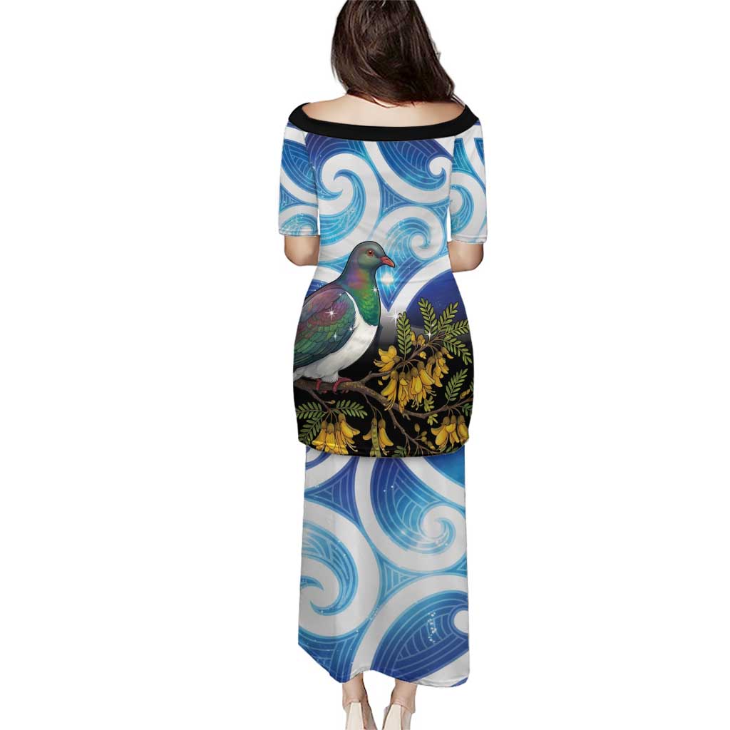 Kekeru New Zealand Matariki Family Matching Puletasi and Hawaiian Shirt Kukupa Kowhai Maori New Year Blue Version LT14 - Polynesian Pride
