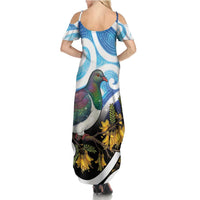 Kekeru New Zealand Matariki Family Matching Summer Maxi Dress and Hawaiian Shirt Kukupa Kowhai Maori New Year Blue Version LT14 - Polynesian Pride