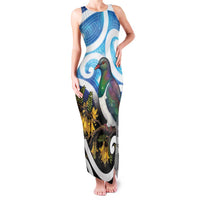 Kekeru New Zealand Matariki Family Matching Tank Maxi Dress and Hawaiian Shirt Kukupa Kowhai Maori New Year Blue Version LT14 Mom's Dress Blue - Polynesian Pride