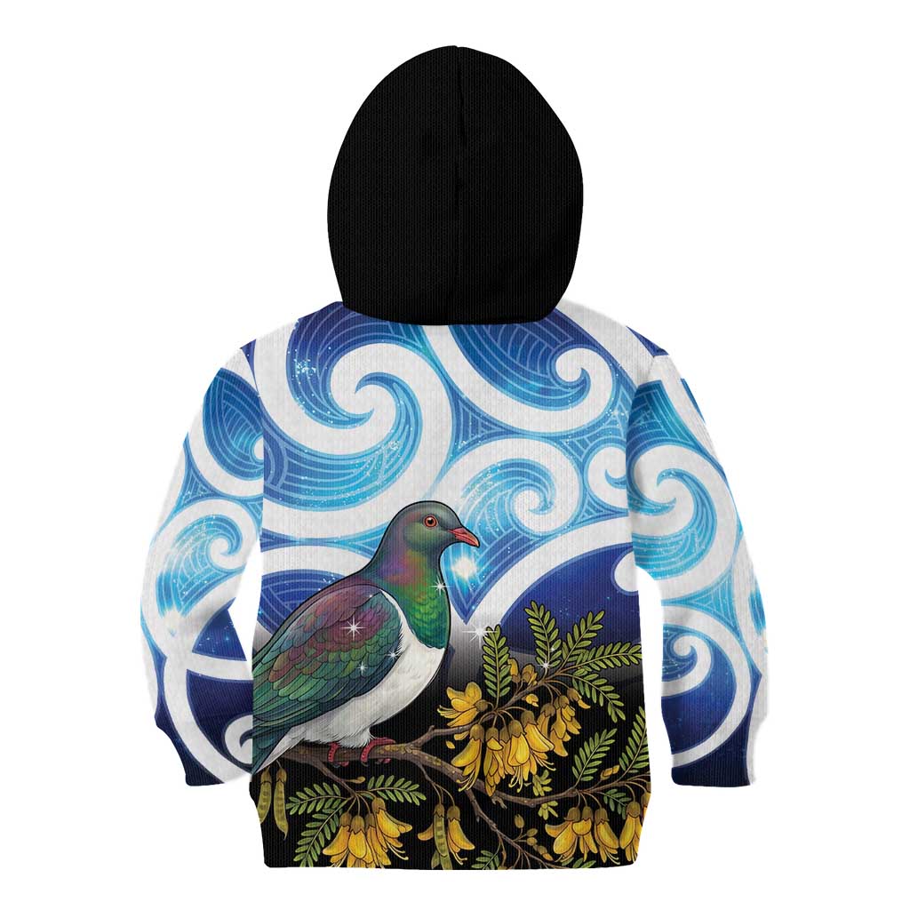 Kekeru New Zealand Matariki Kid Hoodie Kukupa Kowhai Maori New Year Blue Version LT14 - Polynesian Pride