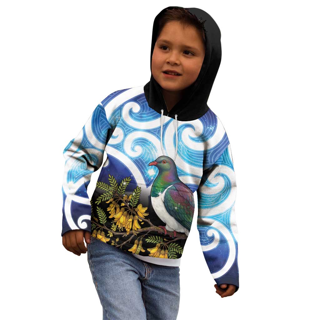 Kekeru New Zealand Matariki Kid Hoodie Kukupa Kowhai Maori New Year Blue Version LT14 - Polynesian Pride