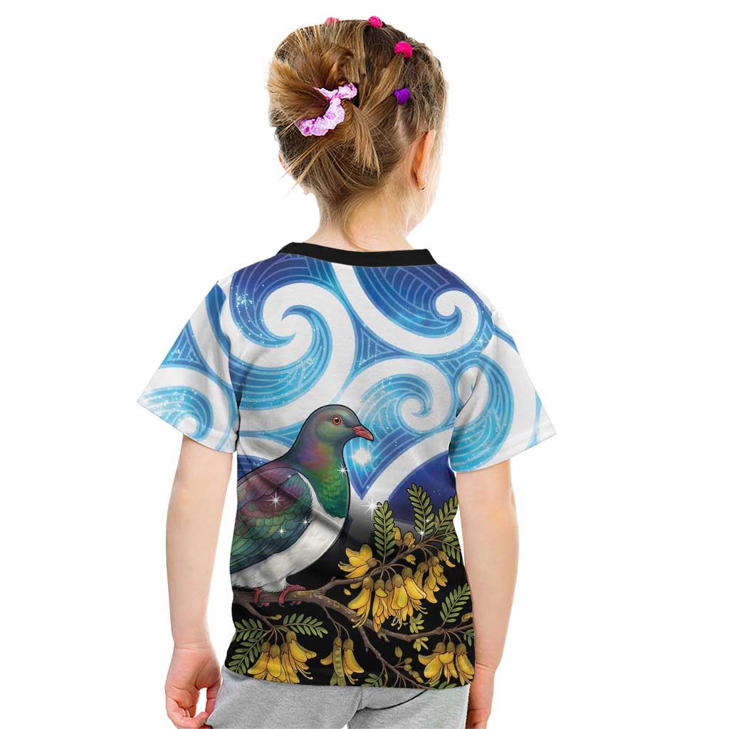 Kekeru New Zealand Matariki Kid T Shirt Kukupa Kowhai Maori New Year Blue Version