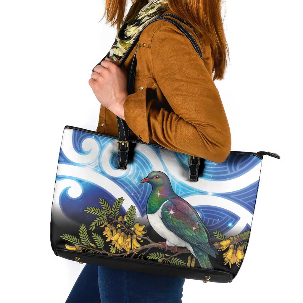 Kekeru New Zealand Matariki Leather Tote Bag Kukupa Kowhai Maori New Year Blue Version
