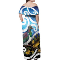 Kekeru New Zealand Matariki Off Shoulder Maxi Dress Kukupa Kowhai Maori New Year Blue Version
