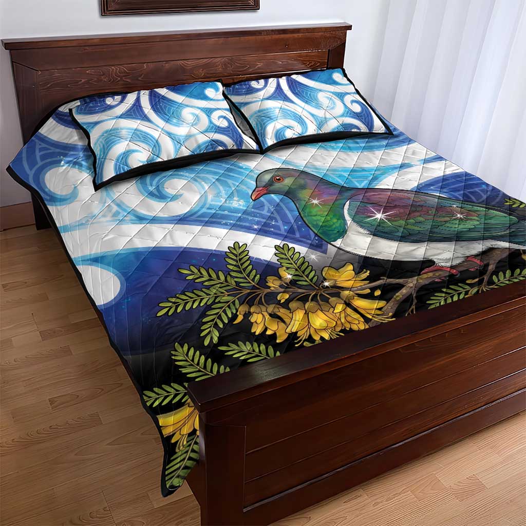 Kekeru New Zealand Matariki Quilt Bed Set Kukupa Kowhai Maori New Year Blue Version