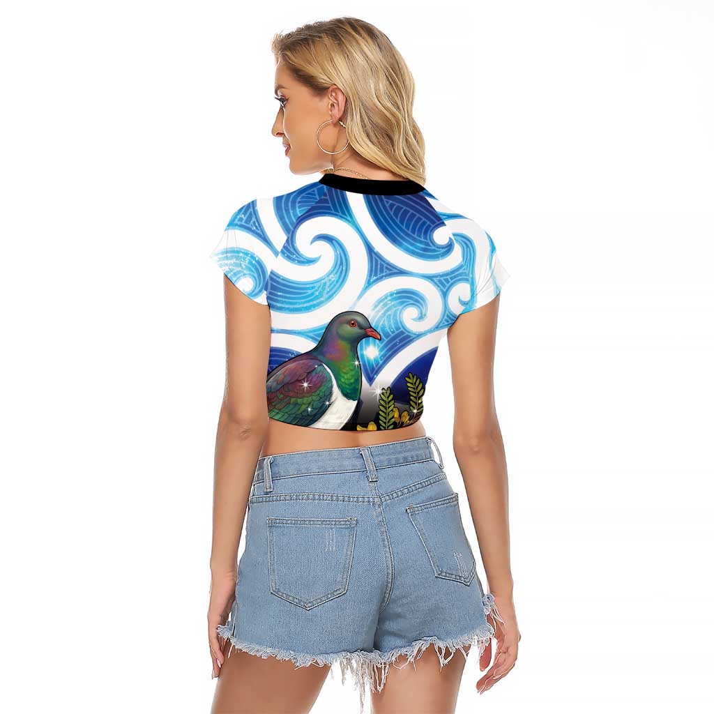 Kekeru New Zealand Matariki Raglan Cropped T Shirt Kukupa Kowhai Maori New Year Blue Version