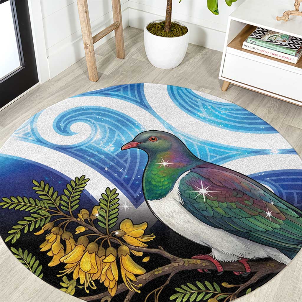 Kekeru New Zealand Matariki Round Carpet Kukupa Kowhai Maori New Year Blue Version