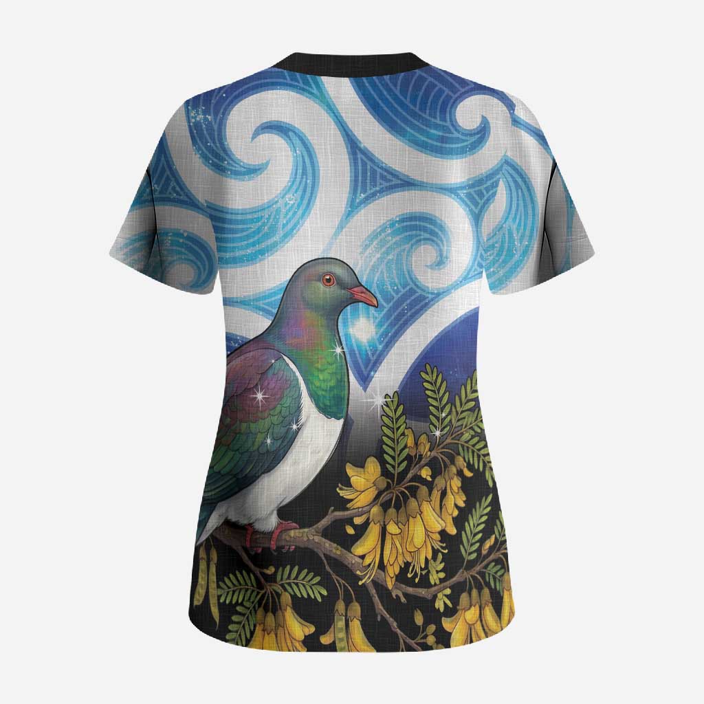 Kekeru New Zealand Matariki Scrub Top Kukupa Kowhai Maori New Year Blue Version