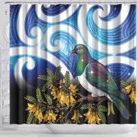 Kekeru New Zealand Matariki Shower Curtain Kukupa Kowhai Maori New Year Blue Version