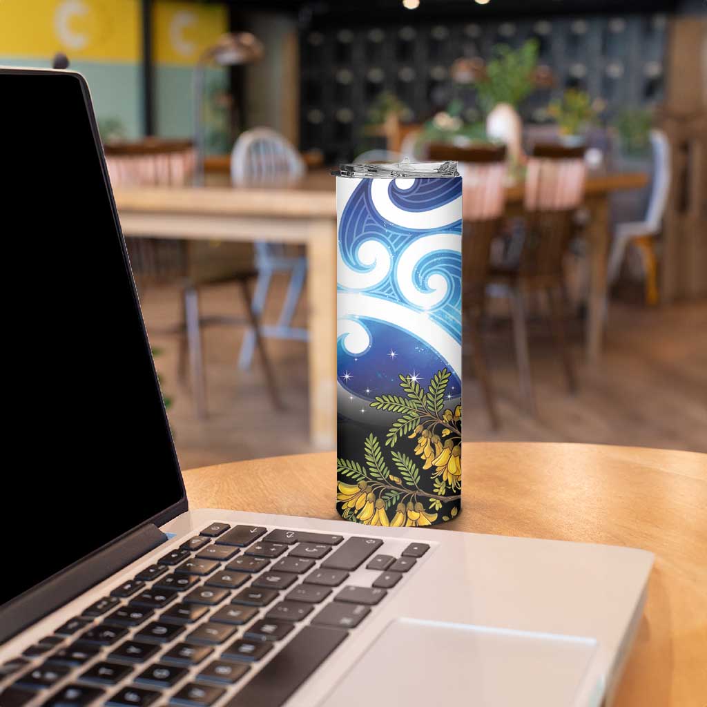 Kekeru New Zealand Matariki Skinny Tumbler Kukupa Kowhai Maori New Year Blue Version LT14 - Polynesian Pride