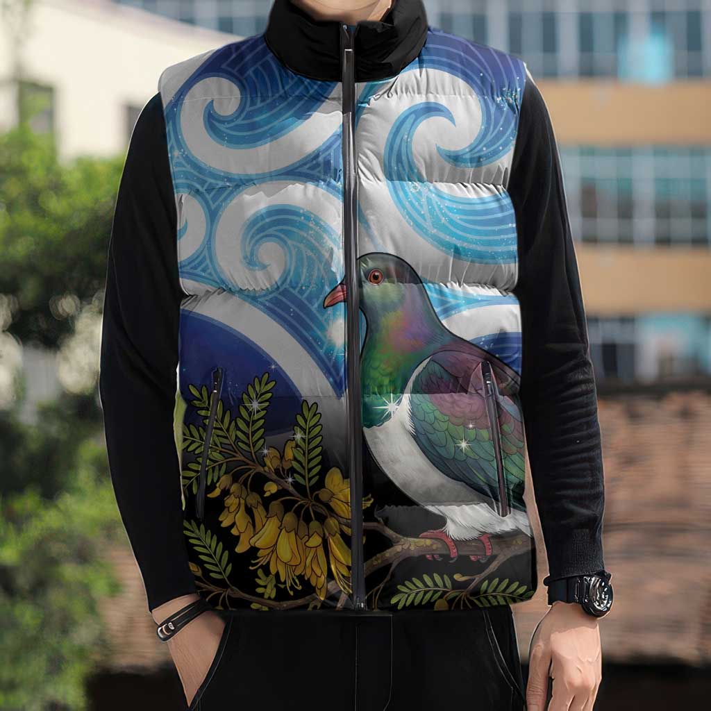 Kekeru New Zealand Matariki Sleeveless Puffer Jacket Kukupa Kowhai Maori New Year Blue Version