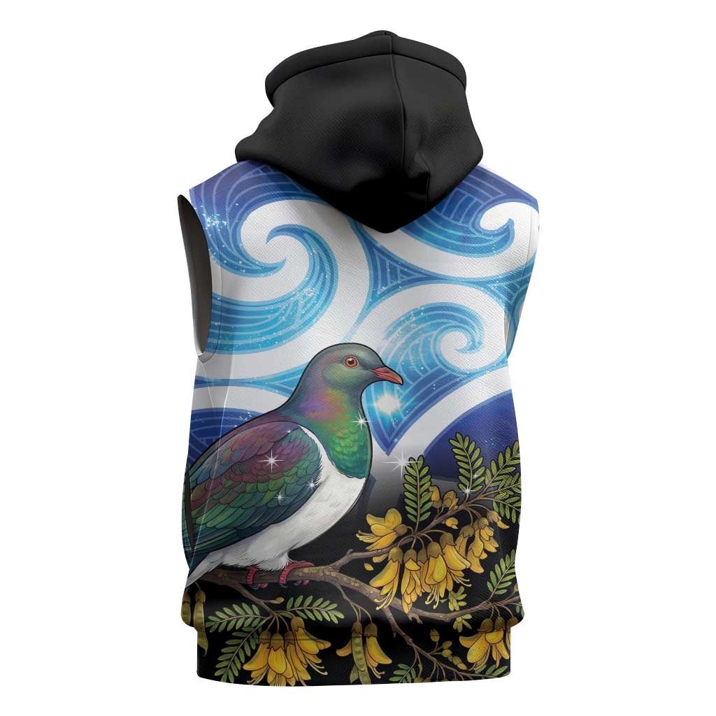 Kekeru New Zealand Matariki Sleeveless Zip Hoodie Kukupa Kowhai Maori New Year Blue Version LT14 - Polynesian Pride
