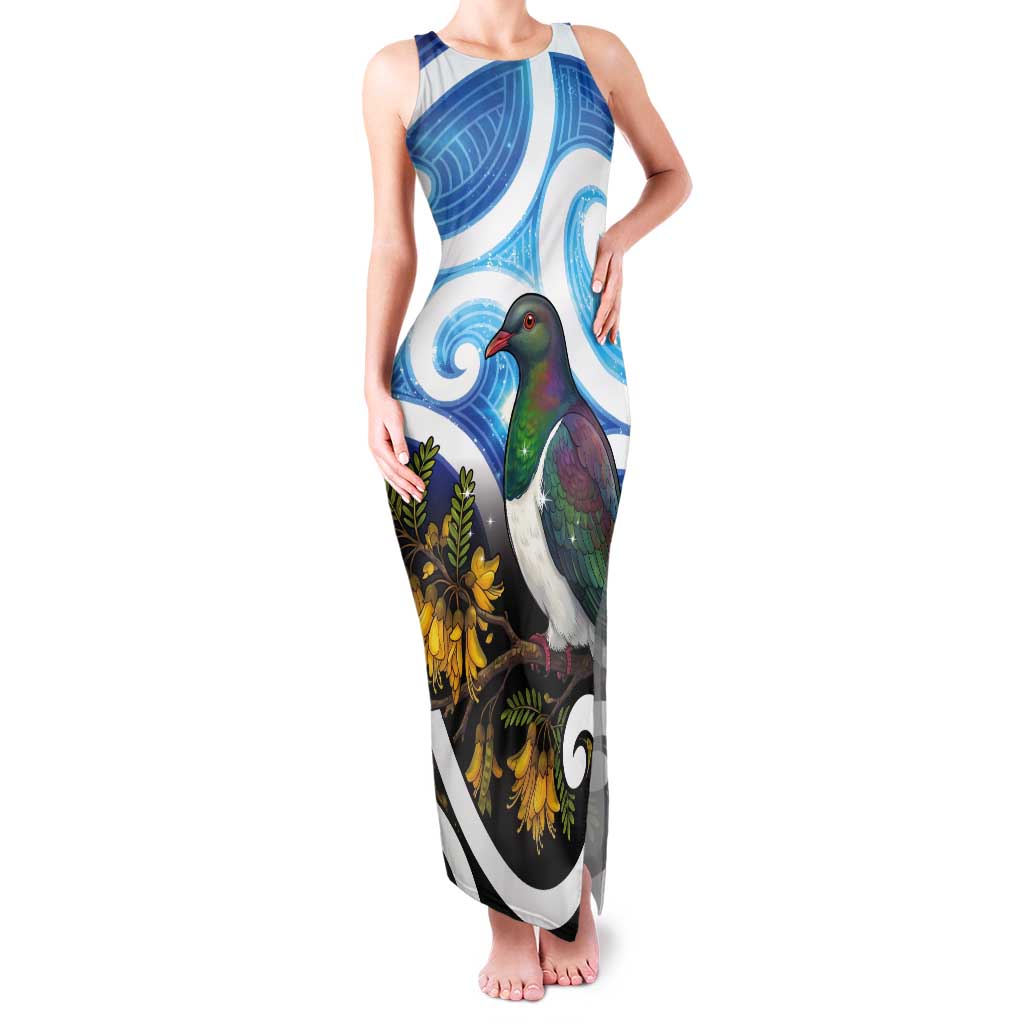 Kekeru New Zealand Matariki Tank Maxi Dress Kukupa Kowhai Maori New Year Blue Version LT14 Women Blue - Polynesian Pride