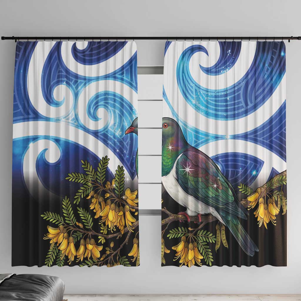 Kekeru New Zealand Matariki Window Curtain Kukupa Kowhai Maori New Year Blue Version