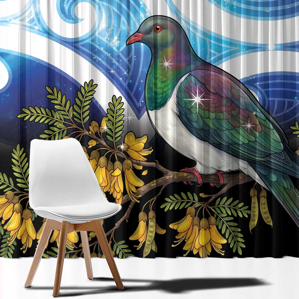Kekeru New Zealand Matariki Window Curtain Kukupa Kowhai Maori New Year Blue Version