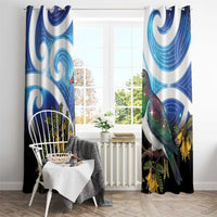 Kekeru New Zealand Matariki Window Curtain Kukupa Kowhai Maori New Year Blue Version
