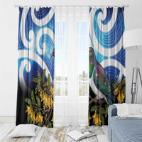 Kekeru New Zealand Matariki Window Curtain Kukupa Kowhai Maori New Year Blue Version