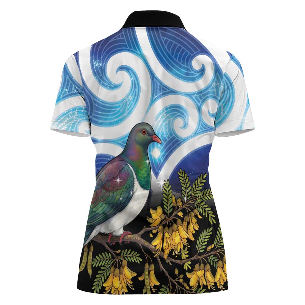 Kekeru New Zealand Matariki Women Polo Shirt Kukupa Kowhai Maori New Year Blue Version LT14 - Polynesian Pride