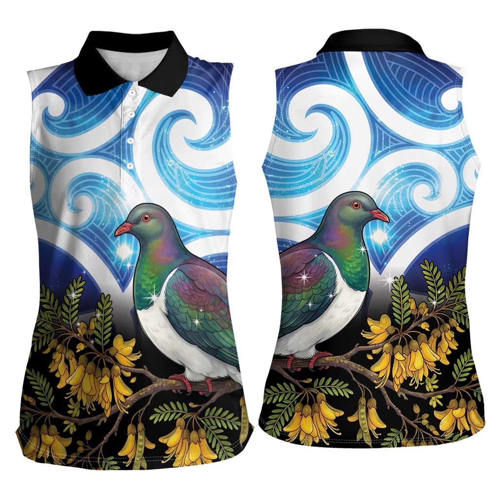 Kekeru New Zealand Matariki Women Sleeveless Polo Shirt Kukupa Kowhai Maori New Year Blue Version LT14 - Polynesian Pride