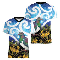 Kekeru New Zealand Matariki Women V-Neck T-Shirt Kukupa Kowhai Maori New Year Blue Version LT14 - Polynesian Pride