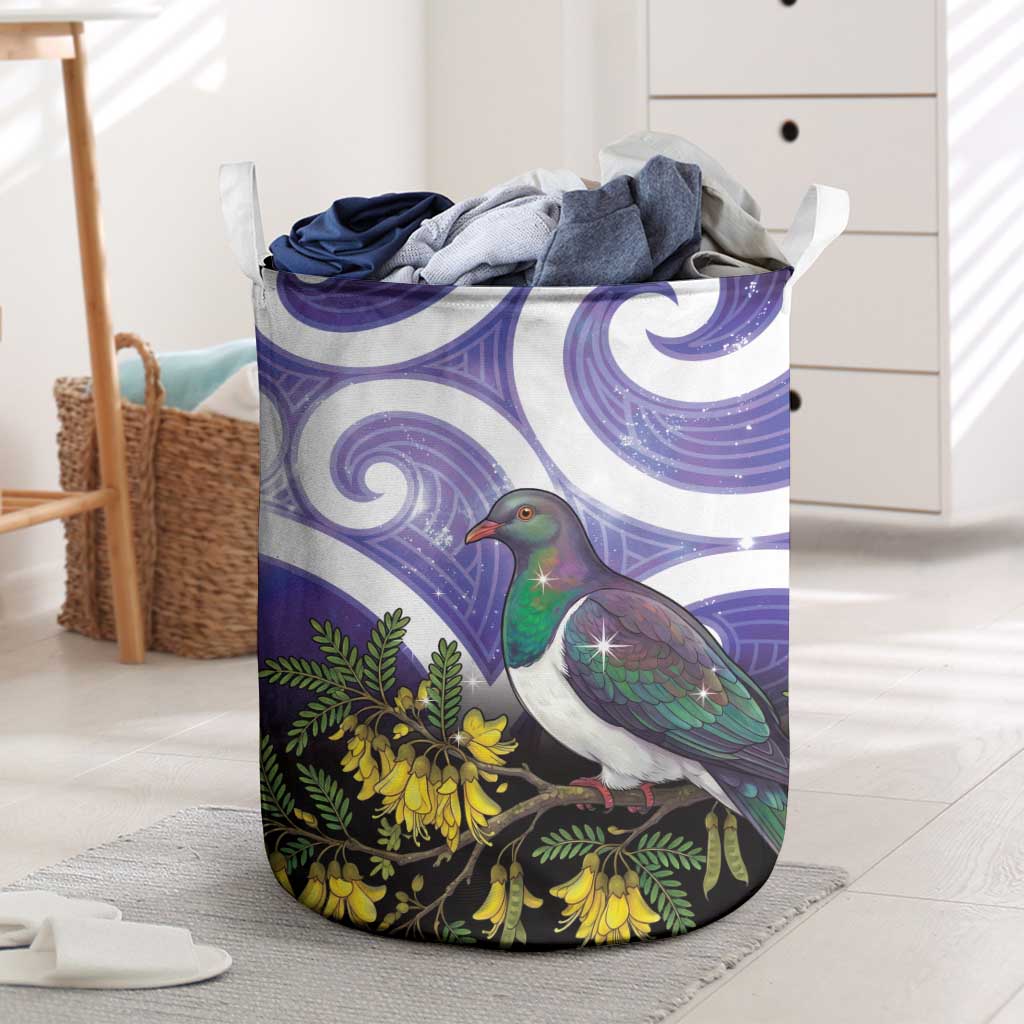 Kekeru New Zealand Matariki Laundry Basket Kukupa Kowhai Maori New Year Purple Version