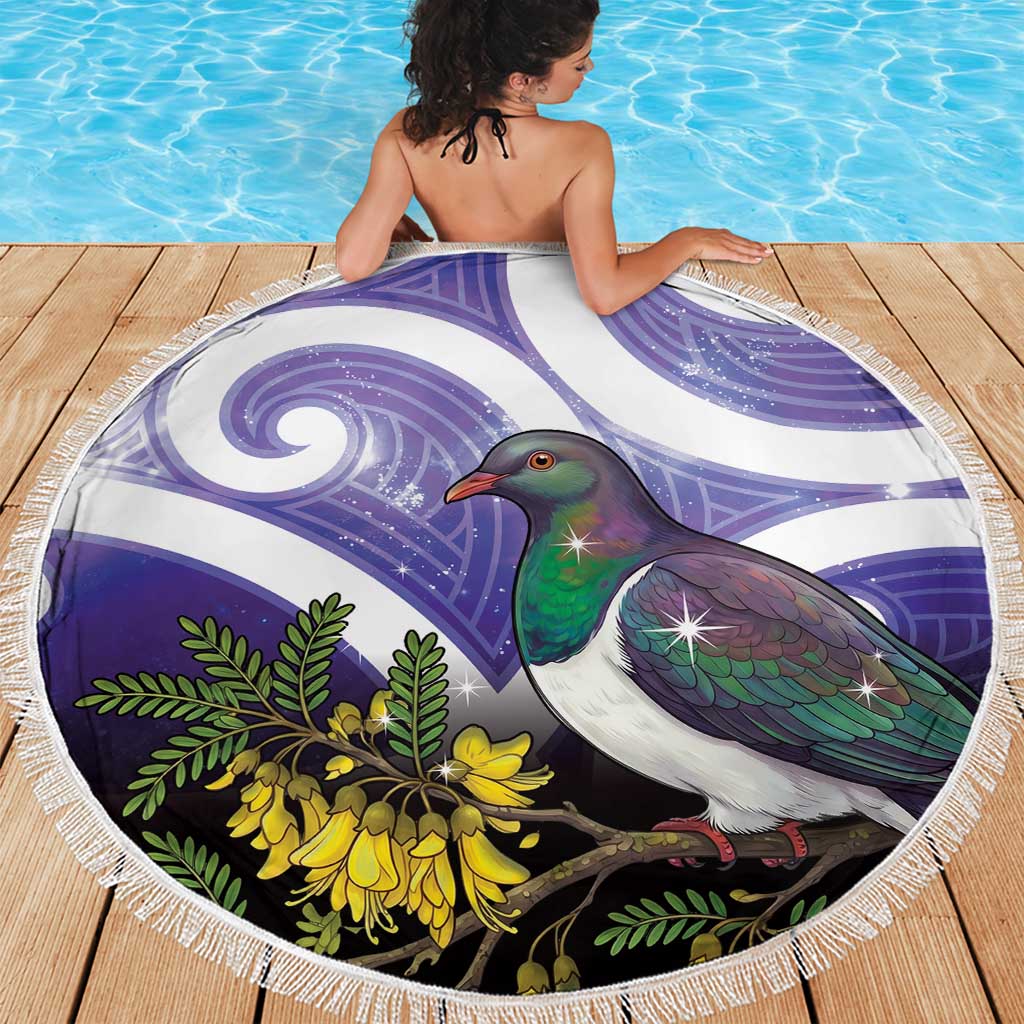 Kekeru New Zealand Matariki Beach Blanket Kukupa Kowhai Maori New Year Purple Version