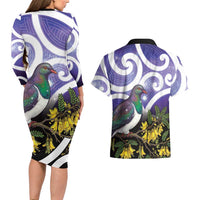 Kekeru New Zealand Matariki Couples Matching Long Sleeve Bodycon Dress and Hawaiian Shirt Kukupa Kowhai Maori New Year Purple Version LT14 - Polynesian Pride