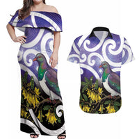 Kekeru New Zealand Matariki Couples Matching Off Shoulder Maxi Dress and Hawaiian Shirt Kukupa Kowhai Maori New Year Purple Version LT14 Purple - Polynesian Pride