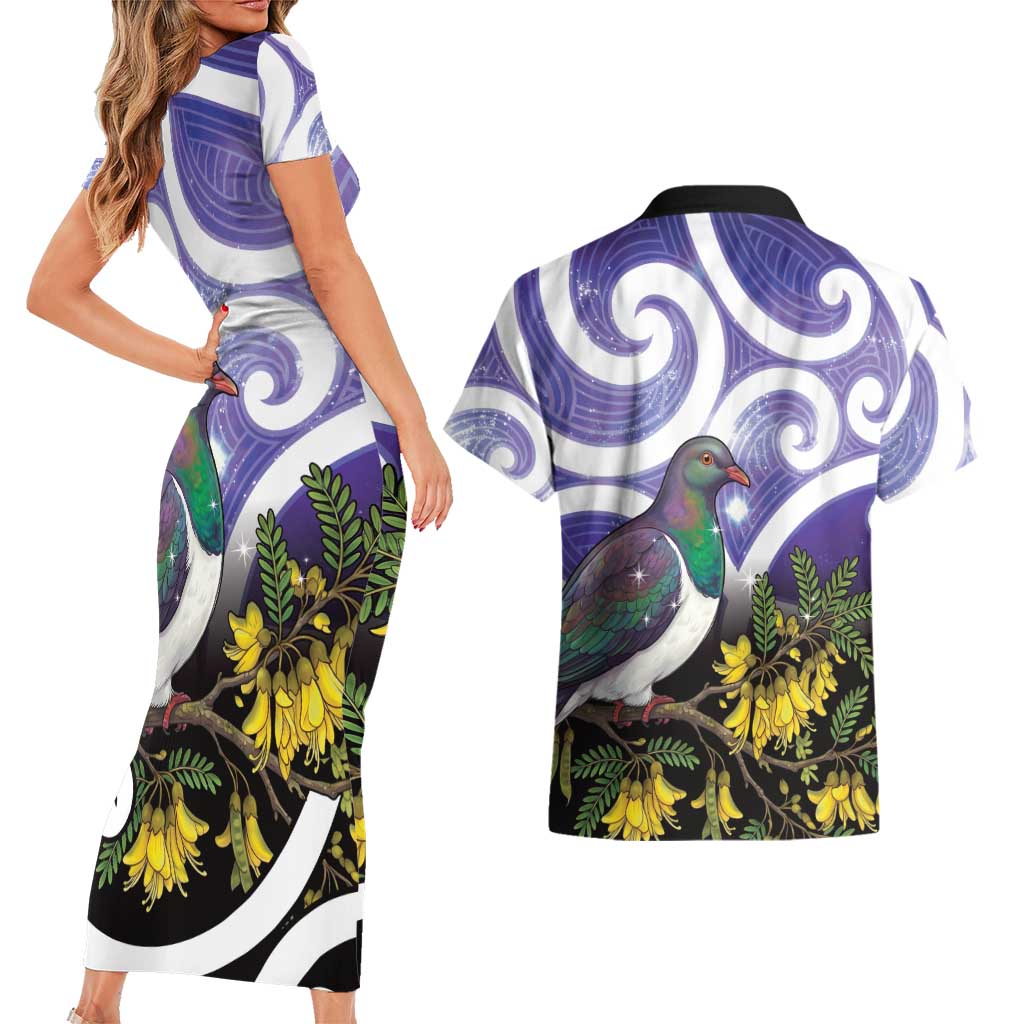 Kekeru New Zealand Matariki Couples Matching Short Sleeve Bodycon Dress and Hawaiian Shirt Kukupa Kowhai Maori New Year Purple Version LT14 - Polynesian Pride