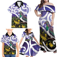 Kekeru New Zealand Matariki Family Matching Off Shoulder Maxi Dress and Hawaiian Shirt Kukupa Kowhai Maori New Year Purple Version LT14 - Polynesian Pride
